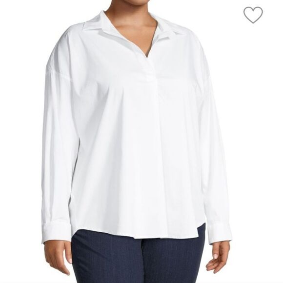 Magaschoni White Split Neck Long Sleeve Blouse Top Size 1X - Picture 1 of 7